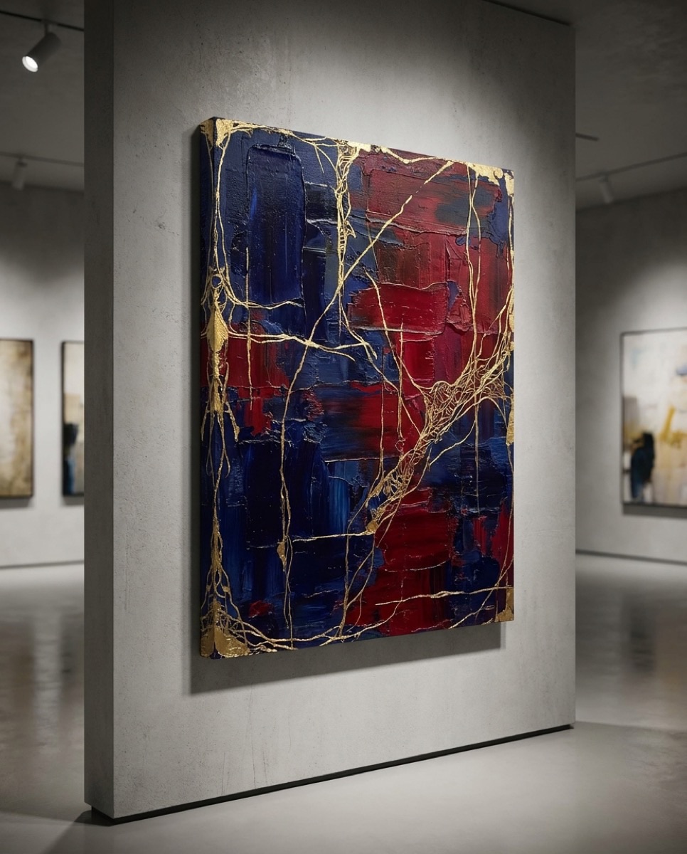 抽象絵画「Indigo & Crimson」