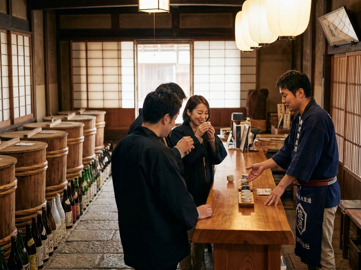酒蔵見学と利き酒の様子