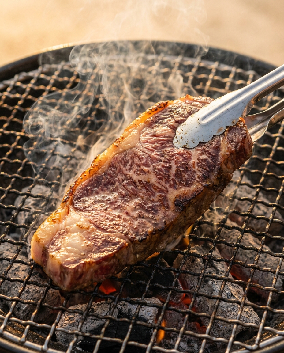炭火で焼き上げる和牛